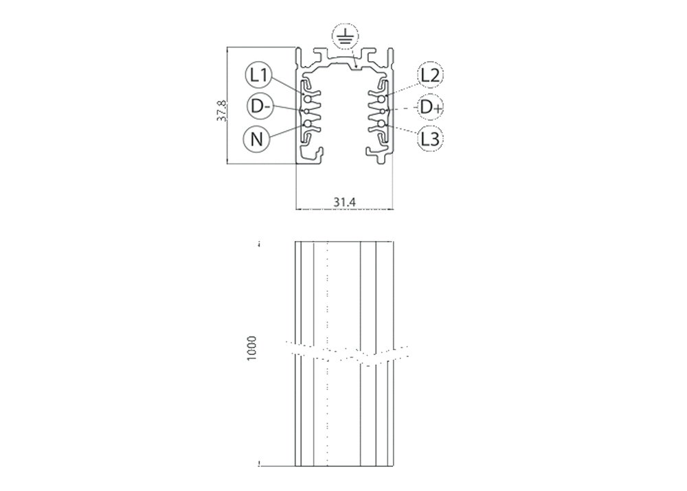 Schematic of Stucchi power track, suitable for light fittings and speakers for retail businesses and shops.