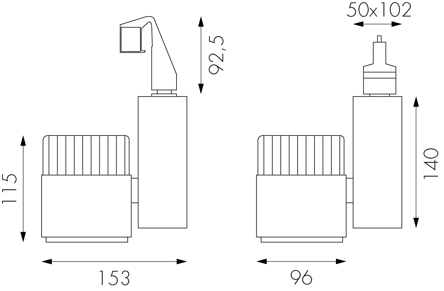 tego spotlight pure skiss Diagram av Tego spotlight Pure, hook-on variant.