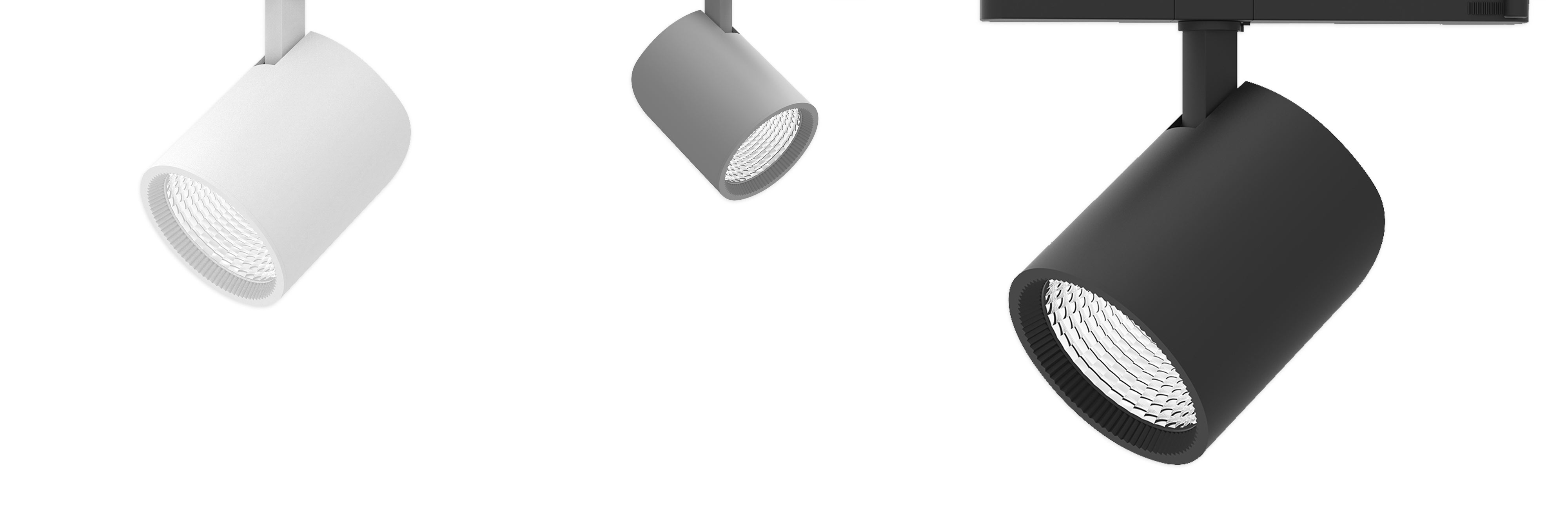 Tego spotlight INTEND, här i svart, för butiker och köpcentra. En av Tego System ABs många lösningar för belysning i dagligvaruhandel.