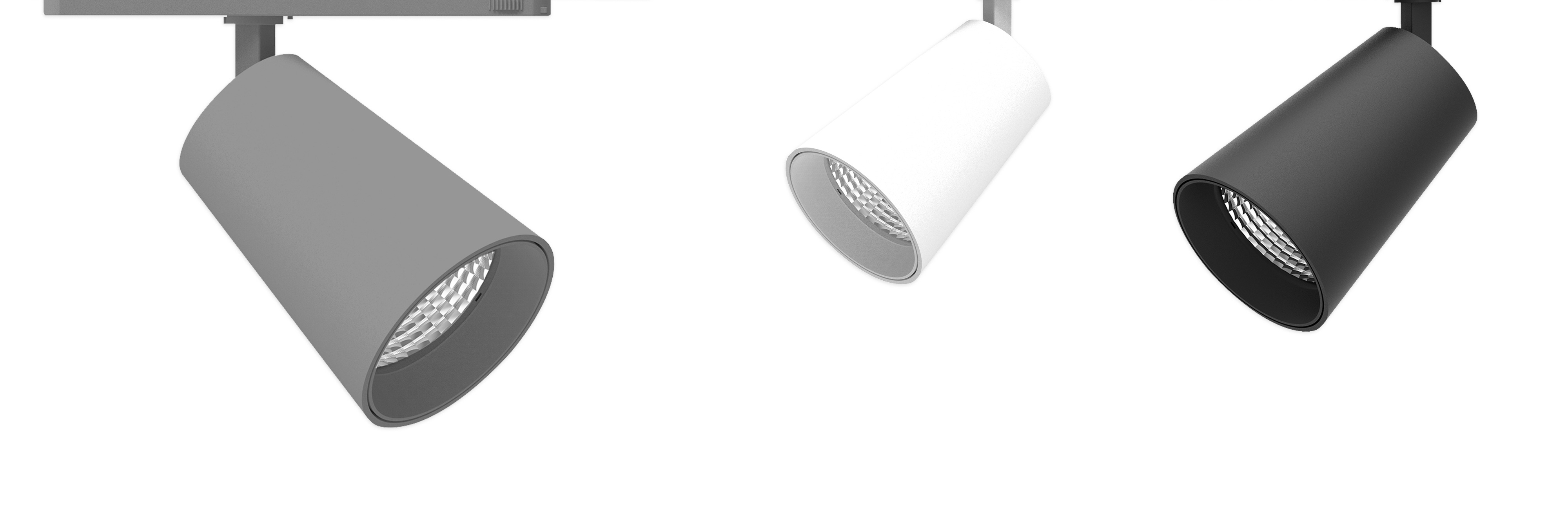 Tego spotlight INTEND, här i svart, för butiker och köpcentra. En av Tego System ABs många lösningar för belysning i dagligvaruhandel.